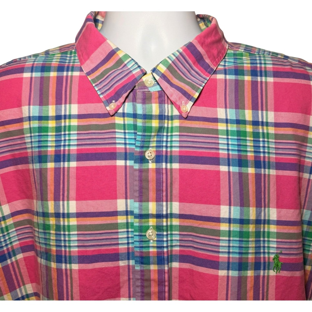 Ralph Lauren Mens 3XB Big Pink Plaid Cotton Button Down Shirt Long Sleeve Pony - Picture 6 of 9